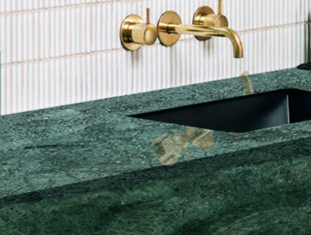 green marble on countertop